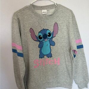 Disney Gray Sweatshirt with Blue and Pink Stitch Design